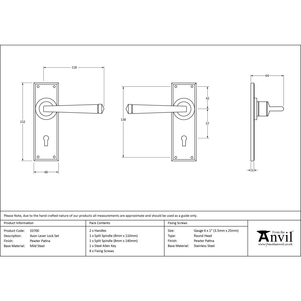 This is an image showing From The Anvil - Pewter Avon Lever Lock Set available from trade door handles, quick delivery and discounted prices