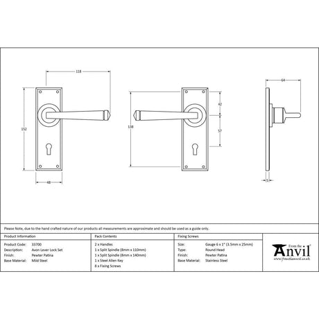 This is an image showing From The Anvil - Pewter Avon Lever Lock Set available from trade door handles, quick delivery and discounted prices