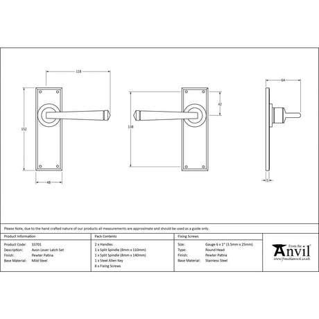 This is an image showing From The Anvil - Pewter Avon Lever Latch Set available from trade door handles, quick delivery and discounted prices