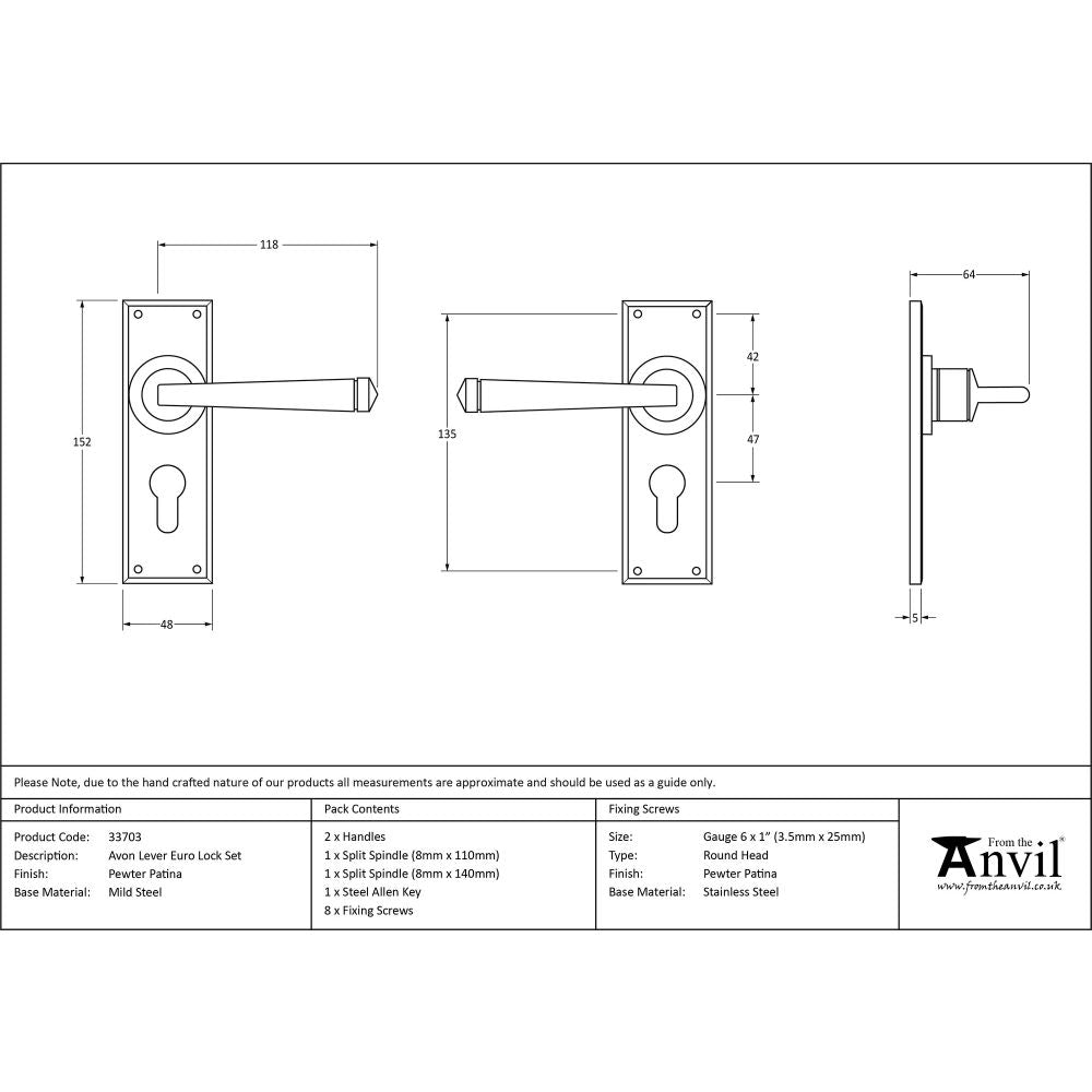 This is an image showing From The Anvil - Pewter Avon Lever Euro Lock Set available from trade door handles, quick delivery and discounted prices