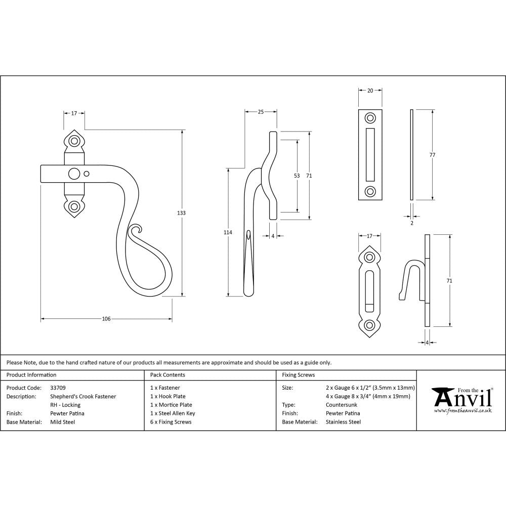 This is an image showing From The Anvil - Pewter Locking Shepherd's Crook Fastener - RH available from T.H Wiggans Architectural Ironmongery in Kendal, quick delivery and discounted prices