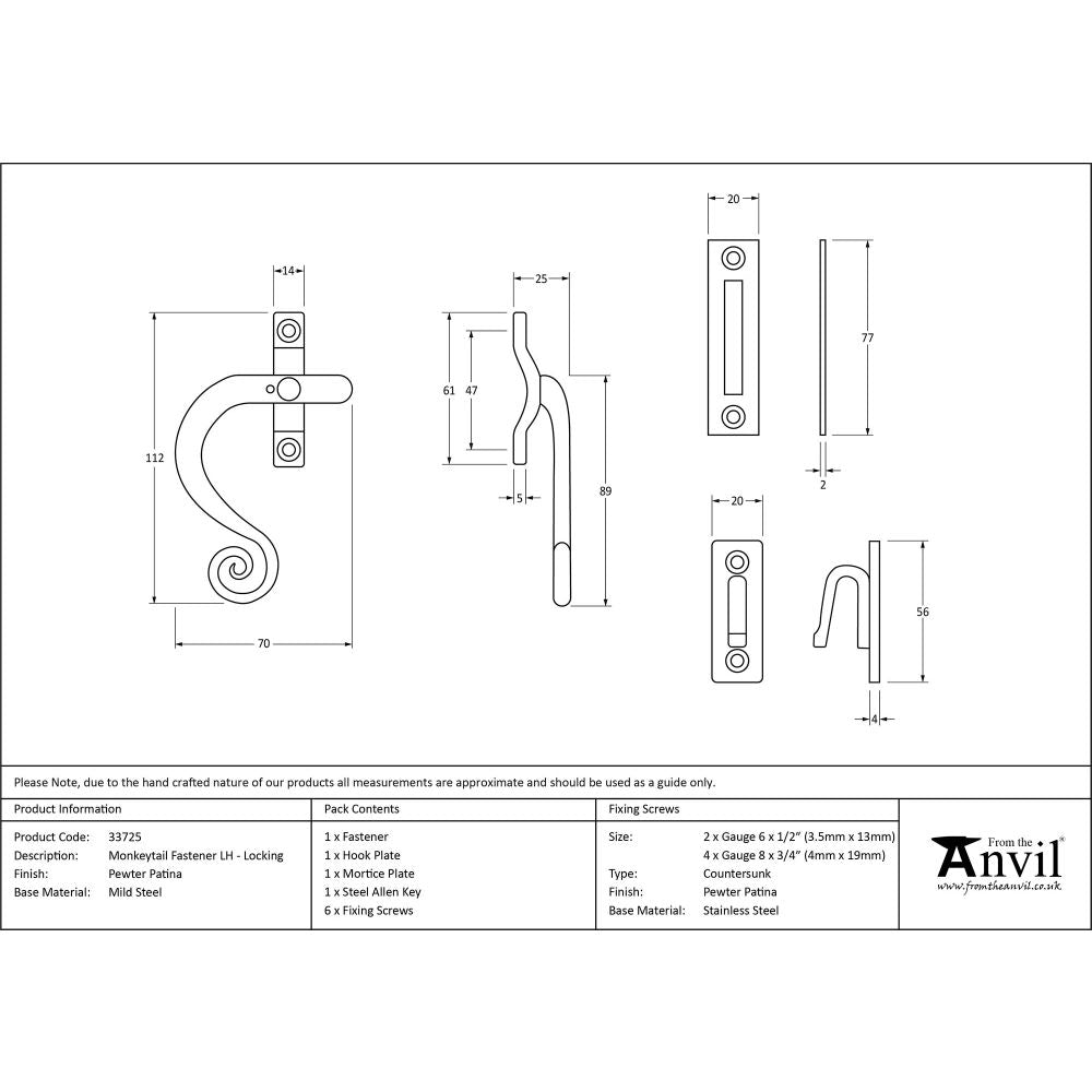 This is an image showing From The Anvil - Pewter Locking Monkeytail Fastener - LH available from T.H Wiggans Architectural Ironmongery in Kendal, quick delivery and discounted prices