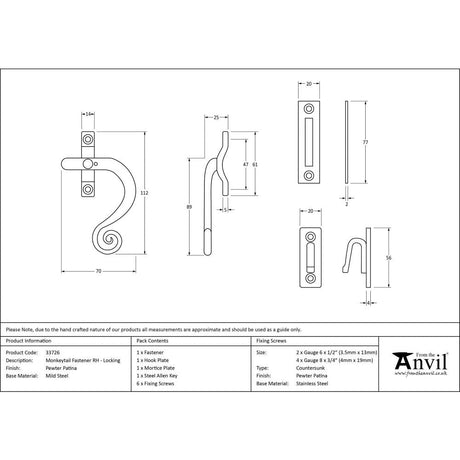 This is an image showing From The Anvil - Pewter Locking Monkeytail Fastener - RH available from T.H Wiggans Architectural Ironmongery in Kendal, quick delivery and discounted prices