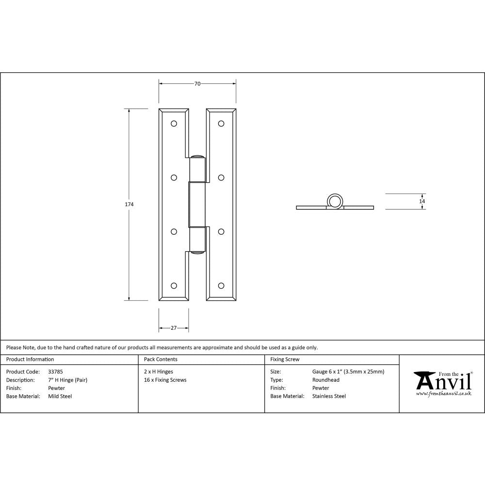 This is an image showing From The Anvil - Pewter 7" H Hinge (pair) available from T.H Wiggans Architectural Ironmongery, quick delivery and discounted prices