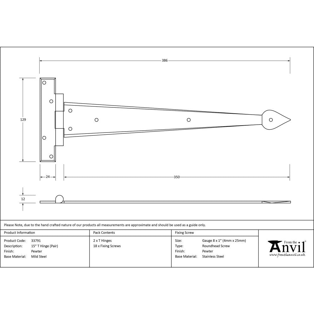 This is an image showing From The Anvil - Pewter 15" Arrow Head T Hinge (pair) available from T.H Wiggans Architectural Ironmongery, quick delivery and discounted prices