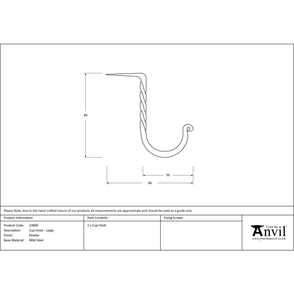 This is an image showing From The Anvil - Pewter Cup Hook - Large available from trade door handles, quick delivery and discounted prices