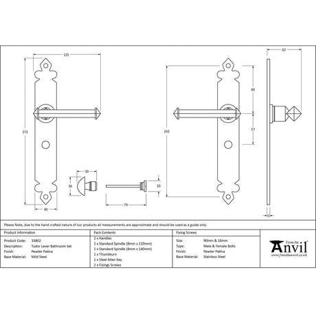 This is an image showing From The Anvil - Pewter Tudor Lever Bathroom Set available from trade door handles, quick delivery and discounted prices