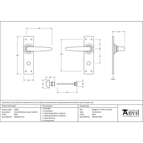 This is an image showing From The Anvil - Black Smooth Lever Bathroom Set available from trade door handles, quick delivery and discounted prices