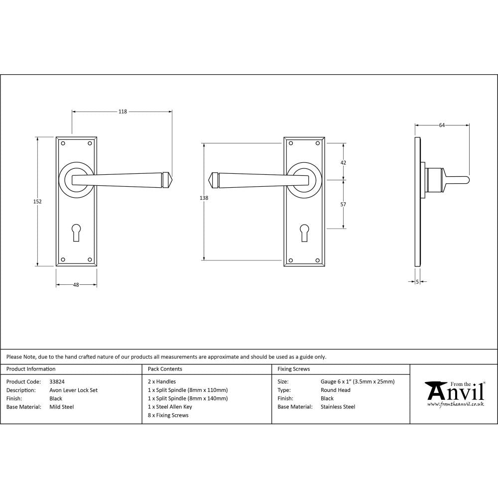 This is an image showing From The Anvil - Black Avon Lever Lock Set available from trade door handles, quick delivery and discounted prices