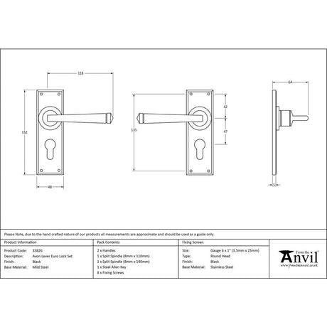 This is an image showing From The Anvil - Black Avon Lever Euro Lock Set available from trade door handles, quick delivery and discounted prices