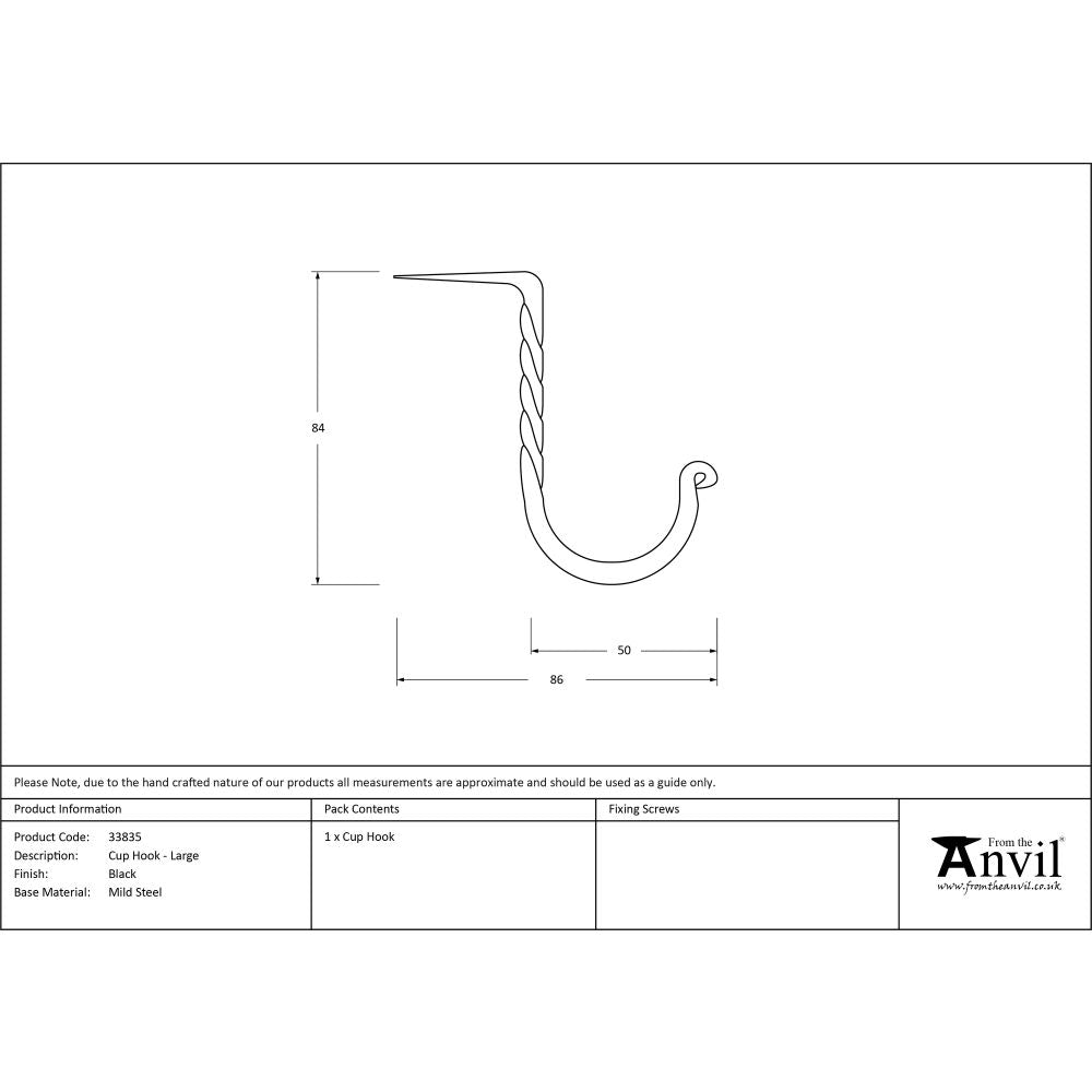This is an image showing From The Anvil - Black Cup Hook - Large available from trade door handles, quick delivery and discounted prices