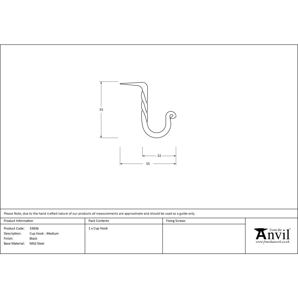 This is an image showing From The Anvil - Black Cup Hook - Medium available from trade door handles, quick delivery and discounted prices
