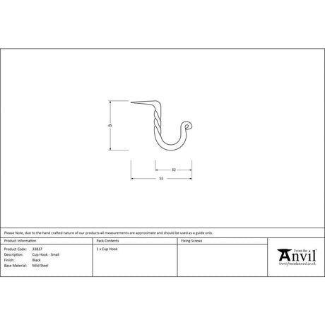 This is an image showing From The Anvil - Black Cup Hook - Small available from trade door handles, quick delivery and discounted prices