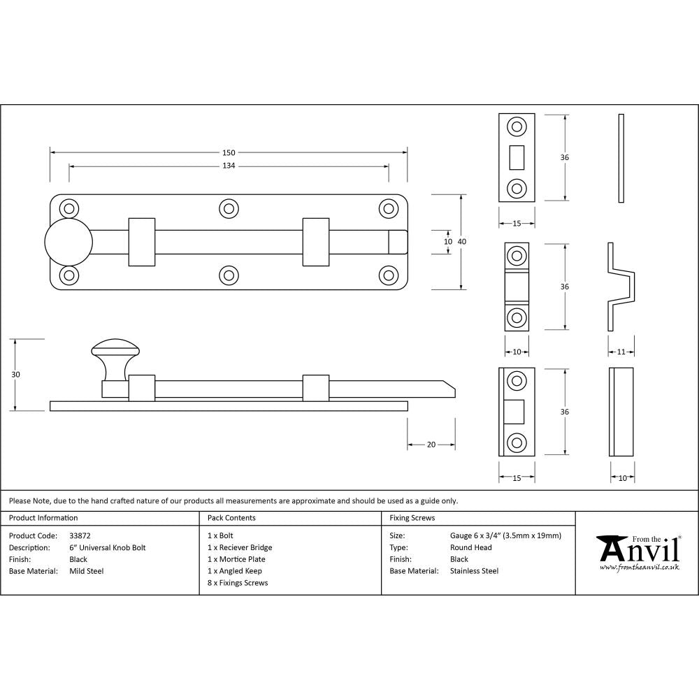 This is an image showing From The Anvil - Black 6" Universal Bolt available from trade door handles, quick delivery and discounted prices