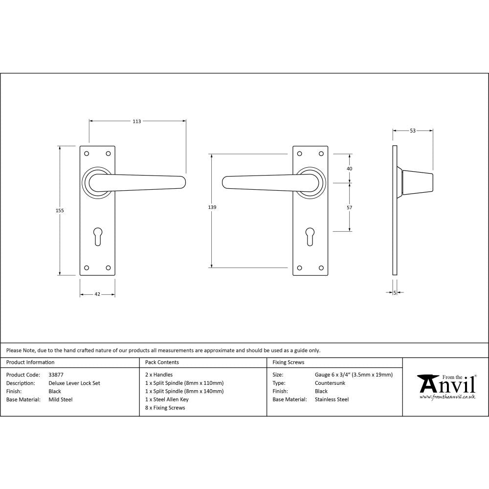 This is an image showing From The Anvil - Black Deluxe Lever Lock Set available from trade door handles, quick delivery and discounted prices