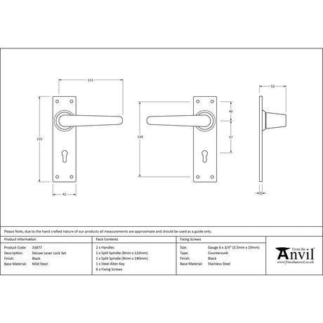 This is an image showing From The Anvil - Black Deluxe Lever Lock Set available from trade door handles, quick delivery and discounted prices