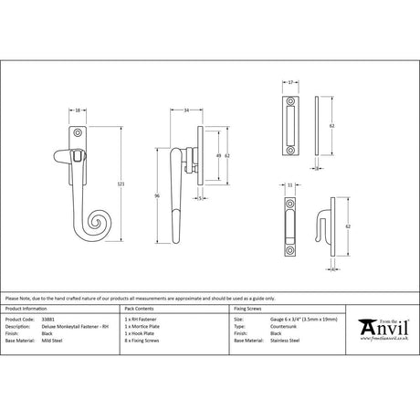 This is an image showing From The Anvil - Black Locking Deluxe Monkeytail Fastener - RH available from T.H Wiggans Architectural Ironmongery in Kendal, quick delivery and discounted prices