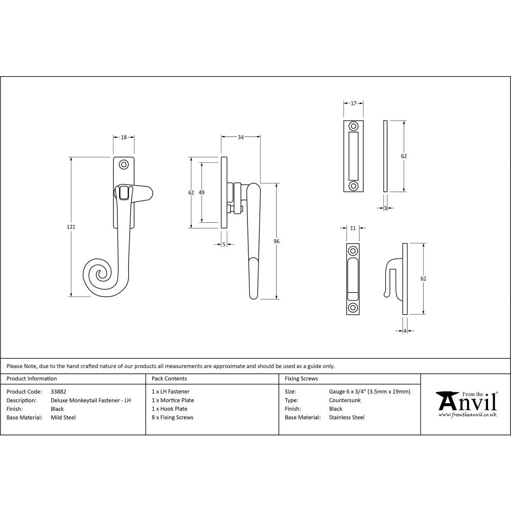 This is an image showing From The Anvil - Black Locking Deluxe Monkeytail Fastener - LH available from T.H Wiggans Architectural Ironmongery in Kendal, quick delivery and discounted prices