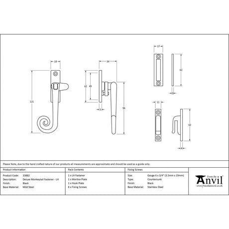 This is an image showing From The Anvil - Black Locking Deluxe Monkeytail Fastener - LH available from T.H Wiggans Architectural Ironmongery in Kendal, quick delivery and discounted prices