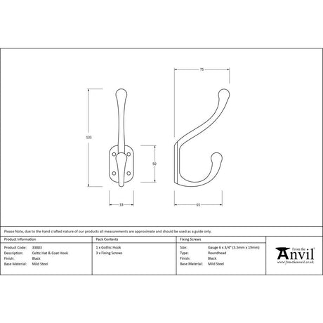 This is an image showing From The Anvil - Black Celtic Hat & Coat Hook available from trade door handles, quick delivery and discounted prices