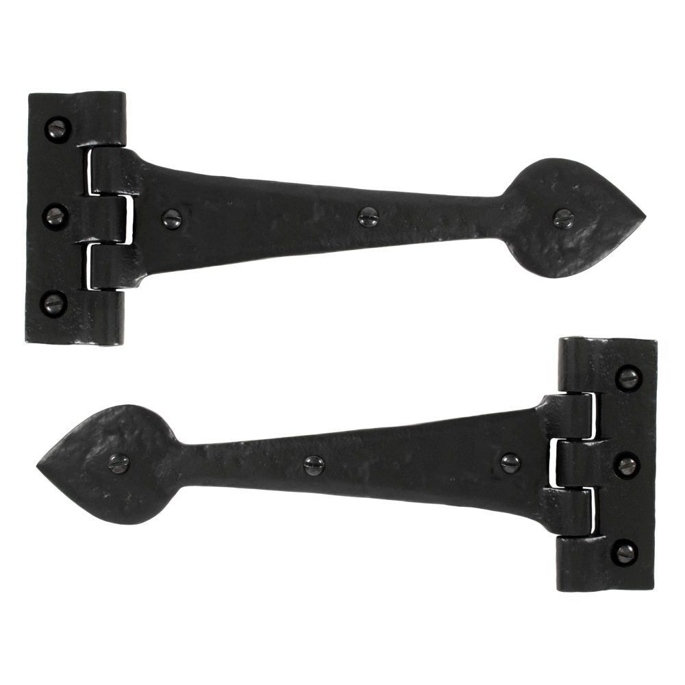 This is an image showing From The Anvil - Black Textured 10 1/2" Cast T Hinge (pair) available from T.H Wiggans Architectural Ironmongery, quick delivery and discounted prices