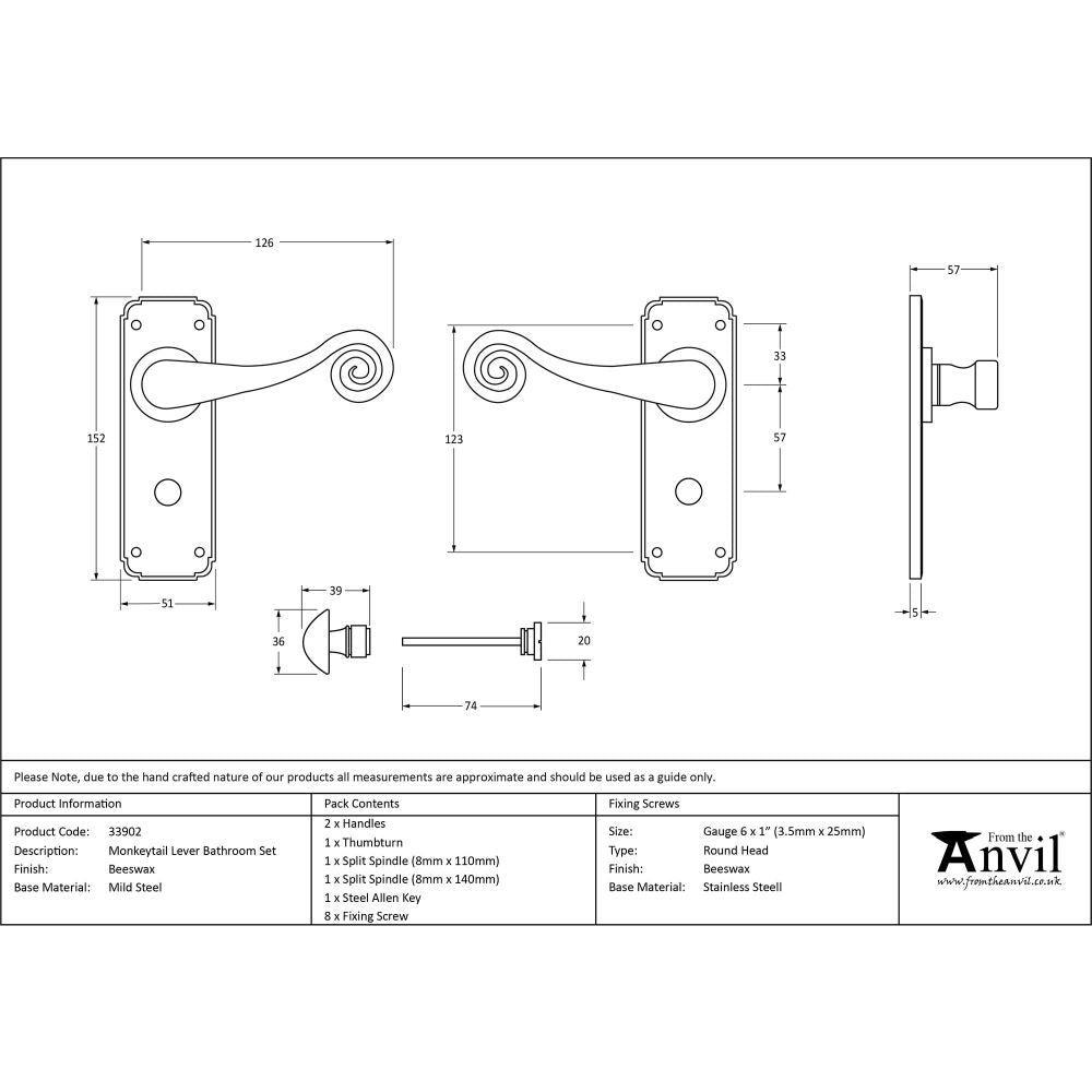 This is an image showing From The Anvil - Beeswax Monkeytail Lever Bathroom Set available from trade door handles, quick delivery and discounted prices