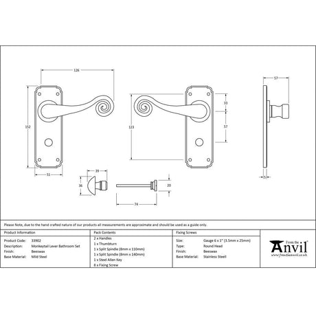 This is an image showing From The Anvil - Beeswax Monkeytail Lever Bathroom Set available from trade door handles, quick delivery and discounted prices