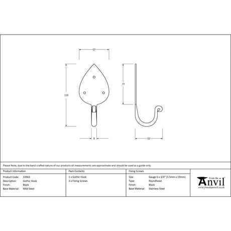 This is an image showing From The Anvil - Black Gothic Coat Hook available from trade door handles, quick delivery and discounted prices