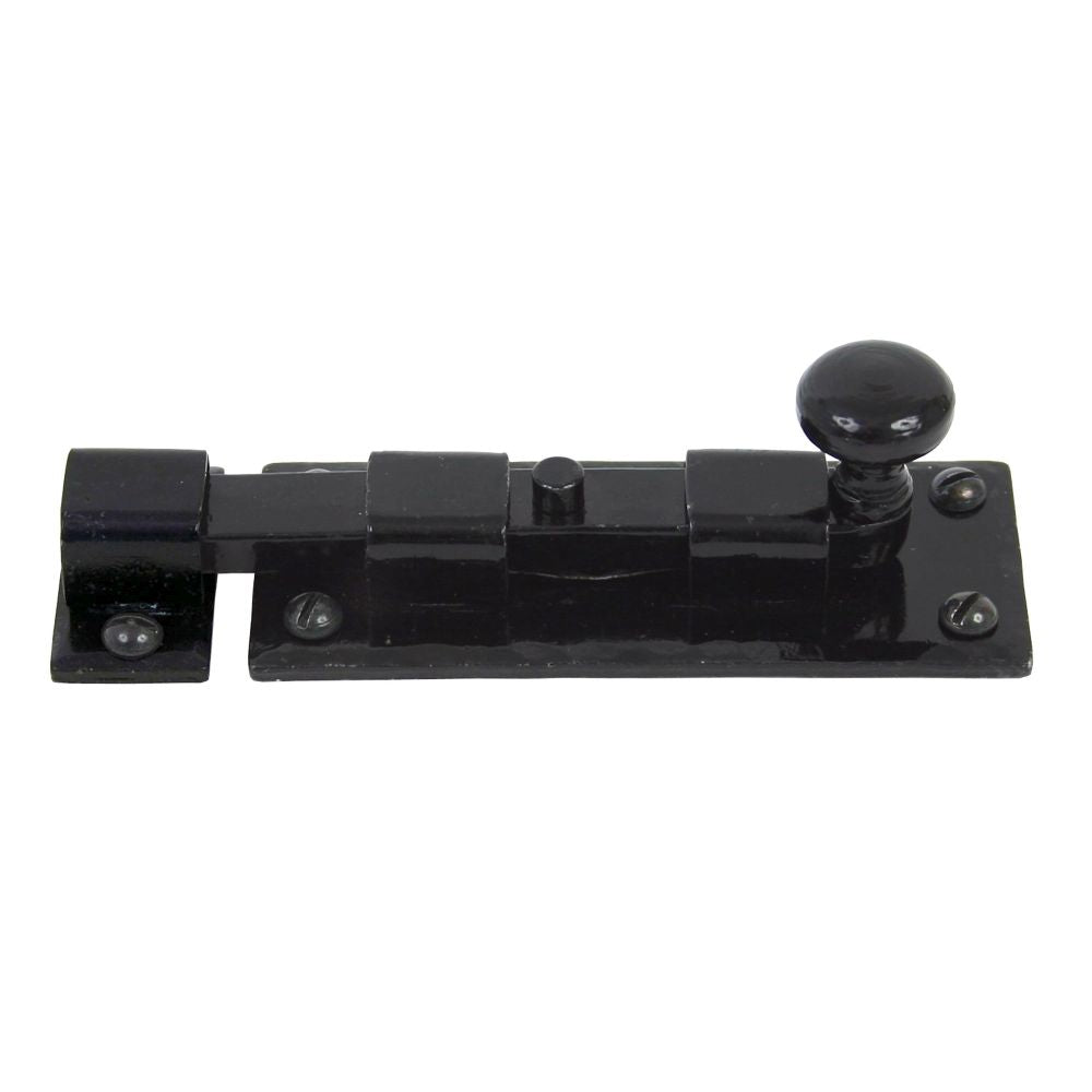 This is an image showing From The Anvil - Black 4" Straight Knob Bolt available from T.H Wiggans Architectural Ironmongery in Kendal, quick delivery and discounted prices