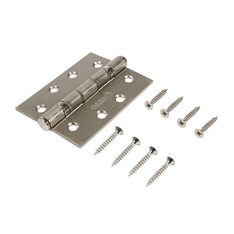 This is an image showing TIMCO  Twin Ball Bearing Hinges - Steel - Satin Nickel - 102 x 76 - 2 Pieces Box available from T.H Wiggans Ironmongery in Kendal, quick delivery at discounted prices.