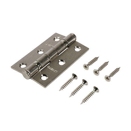 This is an image showing TIMCO  Twin Ball Bearing Hinges - Steel - Satin Nickel - 76 x 51 - 2 Pieces Box available from T.H Wiggans Ironmongery in Kendal, quick delivery at discounted prices.