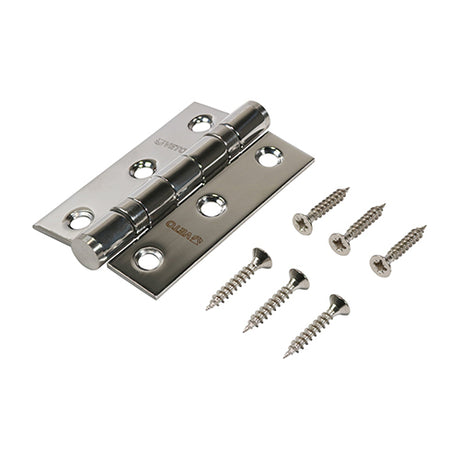 This is an image showing TIMCO  Twin Ball Bearing Hinges - Stainless Steel - Polished - 76 x 51 - 2 Pieces Box available from T.H Wiggans Ironmongery in Kendal, quick delivery at discounted prices.