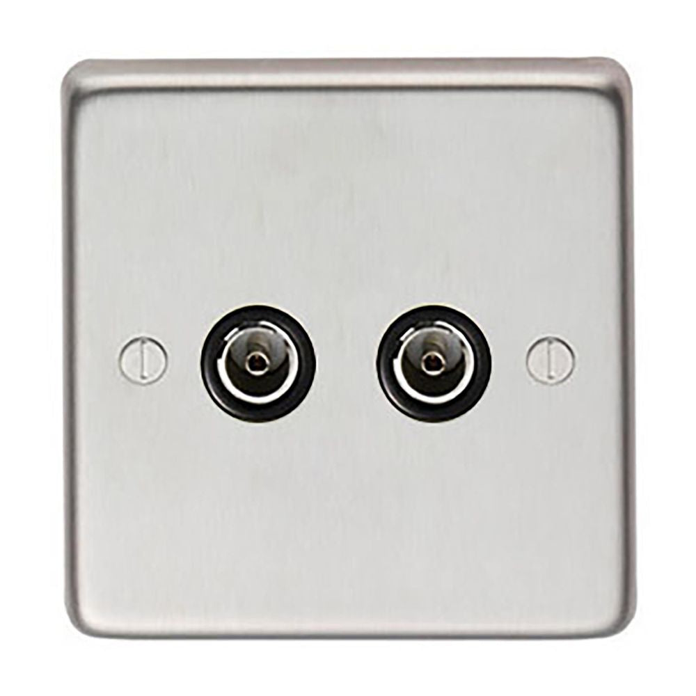 This is an image showing From The Anvil - SSS Double TV Socket available from T.H Wiggans Architectural Ironmongery in Kendal, quick delivery and discounted prices
