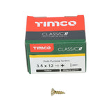 This is an image showing TIMCO Classic Multi-Purpose Screws - PZ - Double Countersunk - Yellow - 3.5 x 12 - 200 Pieces Box available from T.H Wiggans Ironmongery in Kendal, quick delivery at discounted prices.