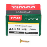 This is an image showing TIMCO Classic Multi-Purpose Screws - PZ - Double Countersunk - Yellow - 3.5 x 16 - 200 Pieces Box available from T.H Wiggans Ironmongery in Kendal, quick delivery at discounted prices.