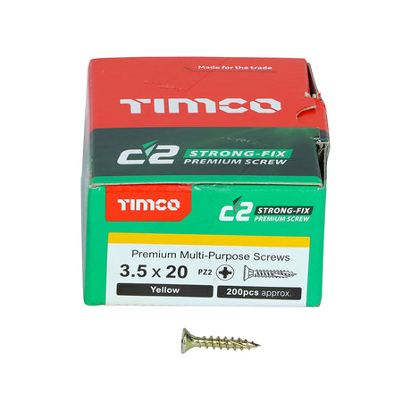 This is an image showing TIMCO C2 Strong-Fix - PZ - Double Countersunk - Sharp Point - Yellow - 3.5 x 20 - 200 Pieces Box available from T.H Wiggans Ironmongery in Kendal, quick delivery at discounted prices.