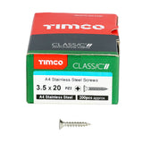 This is an image showing TIMCO Classic Multi-Purpose Screws - PZ - Double Countersunk - A4 Stainless Steel
 - 3.5 x 20 - 200 Pieces Box available from T.H Wiggans Ironmongery in Kendal, quick delivery at discounted prices.