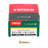 This is an image showing TIMCO Classic Multi-Purpose Screws - PZ - Double Countersunk - Yellow - 3.5 x 20 - 200 Pieces Box available from T.H Wiggans Ironmongery in Kendal, quick delivery at discounted prices.