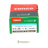 This is an image showing TIMCO Classic Multi-Purpose Screws - PZ - Double Countersunk - A4 Stainless Steel
 - 3.5 x 25 - 200 Pieces Box available from T.H Wiggans Ironmongery in Kendal, quick delivery at discounted prices.