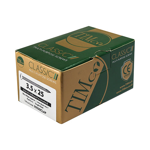 This is an image showing TIMCO Classic Multi-Purpose Screws - PZ - Pan Head - Yellow - 3.5 x 25 - 200 Pieces Box available from T.H Wiggans Ironmongery in Kendal, quick delivery at discounted prices.
