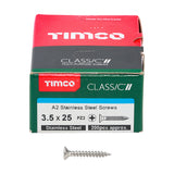 This is an image showing TIMCO Classic Multi-Purpose Screws - PZ - Double Countersunk - A2 Stainless Steel
 - 3.5 x 25 - 200 Pieces Box available from T.H Wiggans Ironmongery in Kendal, quick delivery at discounted prices.