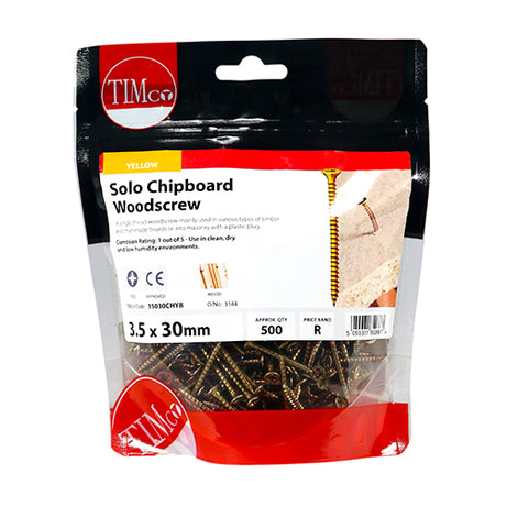 This is an image showing TIMCO Solo Woodscrews - PZ - Double Countersunk - Yellow - 3.5 x 30 - 500 Pieces TIMbag available from T.H Wiggans Ironmongery in Kendal, quick delivery at discounted prices.