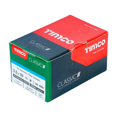 This is an image showing TIMCO Classic Multi-Purpose Screws - PZ - Double Countersunk - A2 Stainless Steel
 - 3.5 x 30 - 200 Pieces Box available from T.H Wiggans Ironmongery in Kendal, quick delivery at discounted prices.