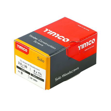 This is an image showing TIMCO Solo Chipboard & Woodscrews - PZ - Double Countersunk - Yellow - 3.5 x 30 - 200 Pieces Box available from T.H Wiggans Ironmongery in Kendal, quick delivery at discounted prices.