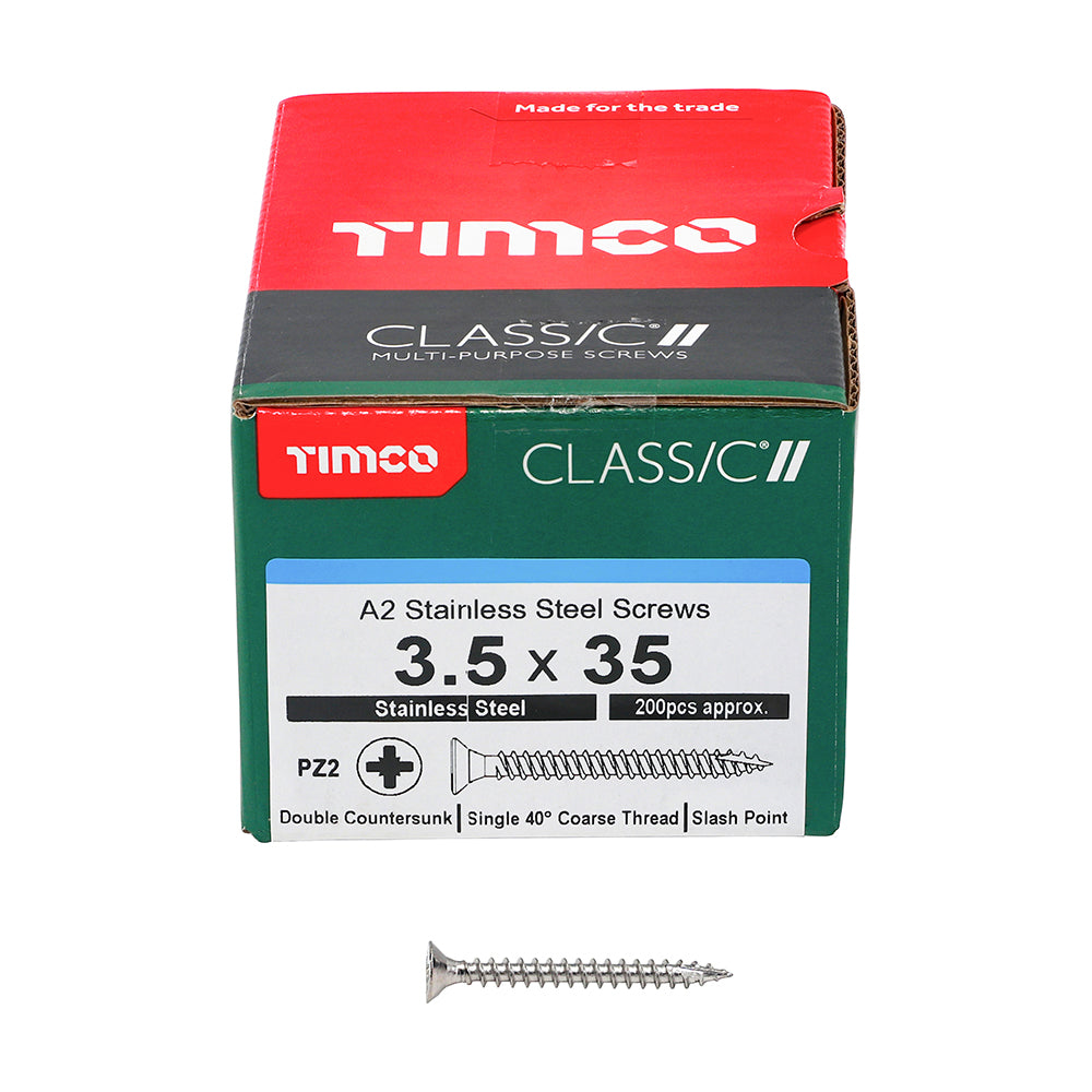 This is an image showing TIMCO Classic Multi-Purpose Screws - PZ - Double Countersunk - A2 Stainless Steel
 - 3.5 x 35 - 200 Pieces Box available from T.H Wiggans Ironmongery in Kendal, quick delivery at discounted prices.