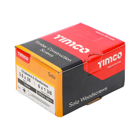 This is an image showing TIMCO Solo Chipboard & Woodscrews - PZ - Double Countersunk - Yellow - 3.5 x 35 - 200 Pieces Box available from T.H Wiggans Ironmongery in Kendal, quick delivery at discounted prices.