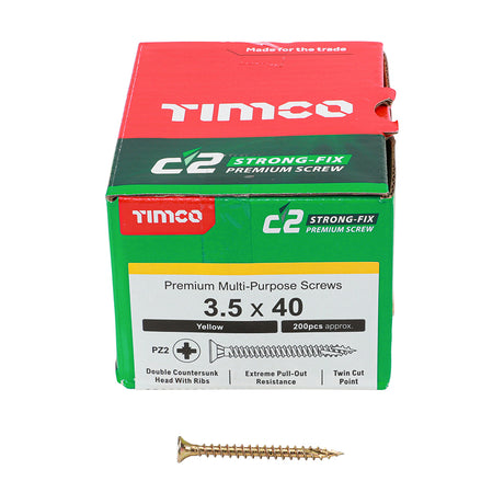 This is an image showing TIMCO C2 Strong-Fix - PZ - Double Countersunk - Twin-Cut - Yellow - 3.5 x 40 - 200 Pieces Box available from T.H Wiggans Ironmongery in Kendal, quick delivery at discounted prices.