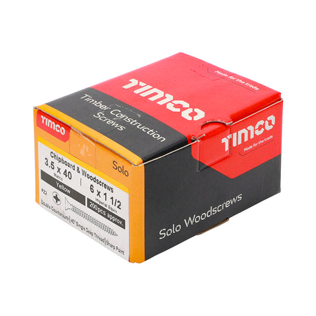 This is an image showing TIMCO Solo Chipboard & Woodscrews - PZ - Double Countersunk - Yellow - 3.5 x 40 - 200 Pieces Box available from T.H Wiggans Ironmongery in Kendal, quick delivery at discounted prices.