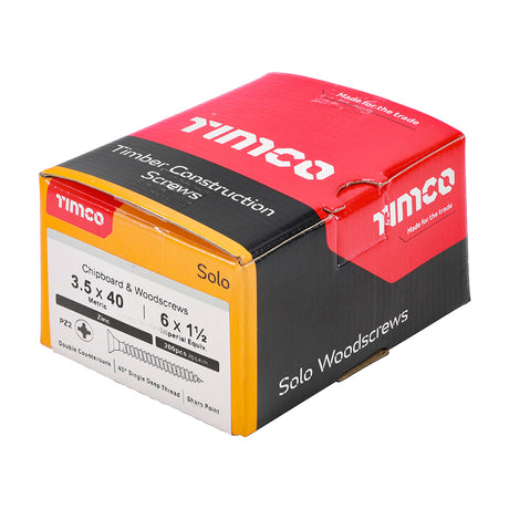 This is an image showing TIMCO Solo Chipboard & Woodscrews - PZ - Double Countersunk - Zinc - 3.5 x 40 - 200 Pieces Box available from T.H Wiggans Ironmongery in Kendal, quick delivery at discounted prices.