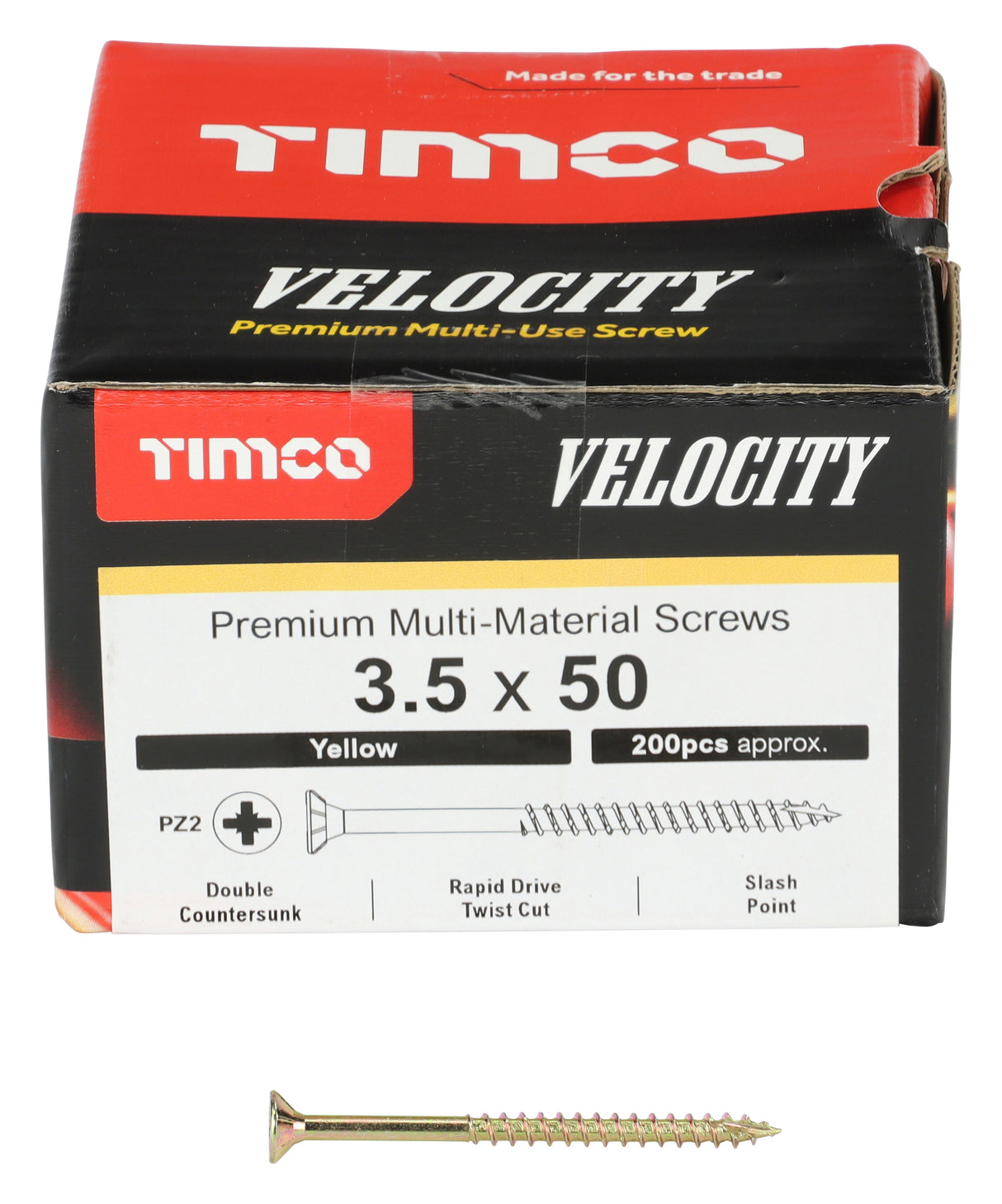 This is an image showing TIMCO Velocity Premium Multi-Use Screws - PZ - Double Countersunk - Yellow
 - 3.5 x 50 - 200 Pieces Box available from T.H Wiggans Ironmongery in Kendal, quick delivery at discounted prices.